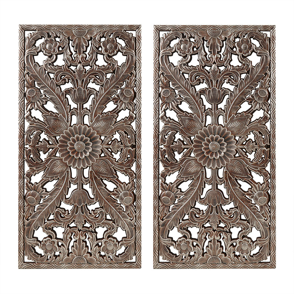 Madison Park Distressed Carved Wood 2-piece Wall Decor Set