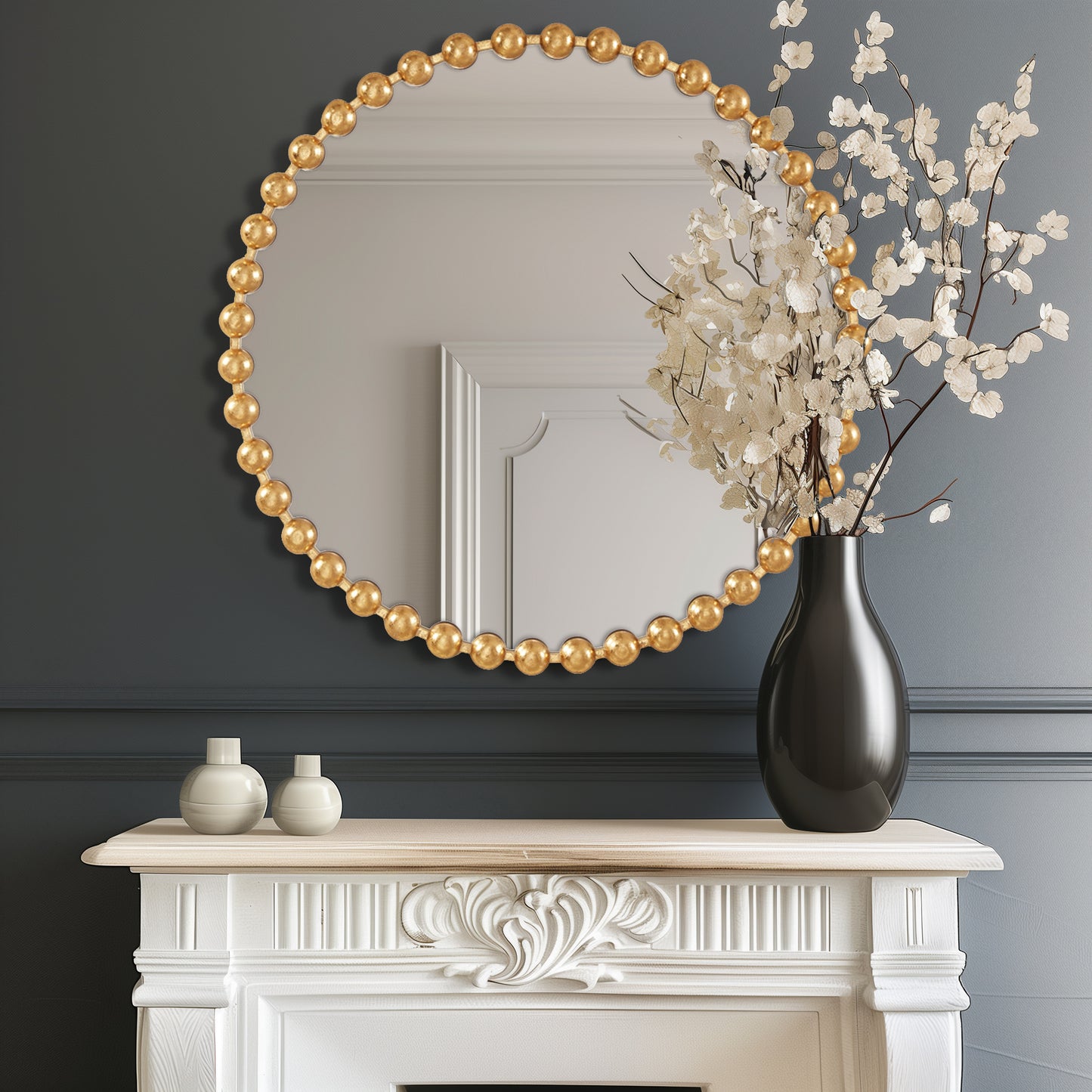 Madison Park Signature 36" Large Decorative Round Wall Mirror with Beaded Metal Frame