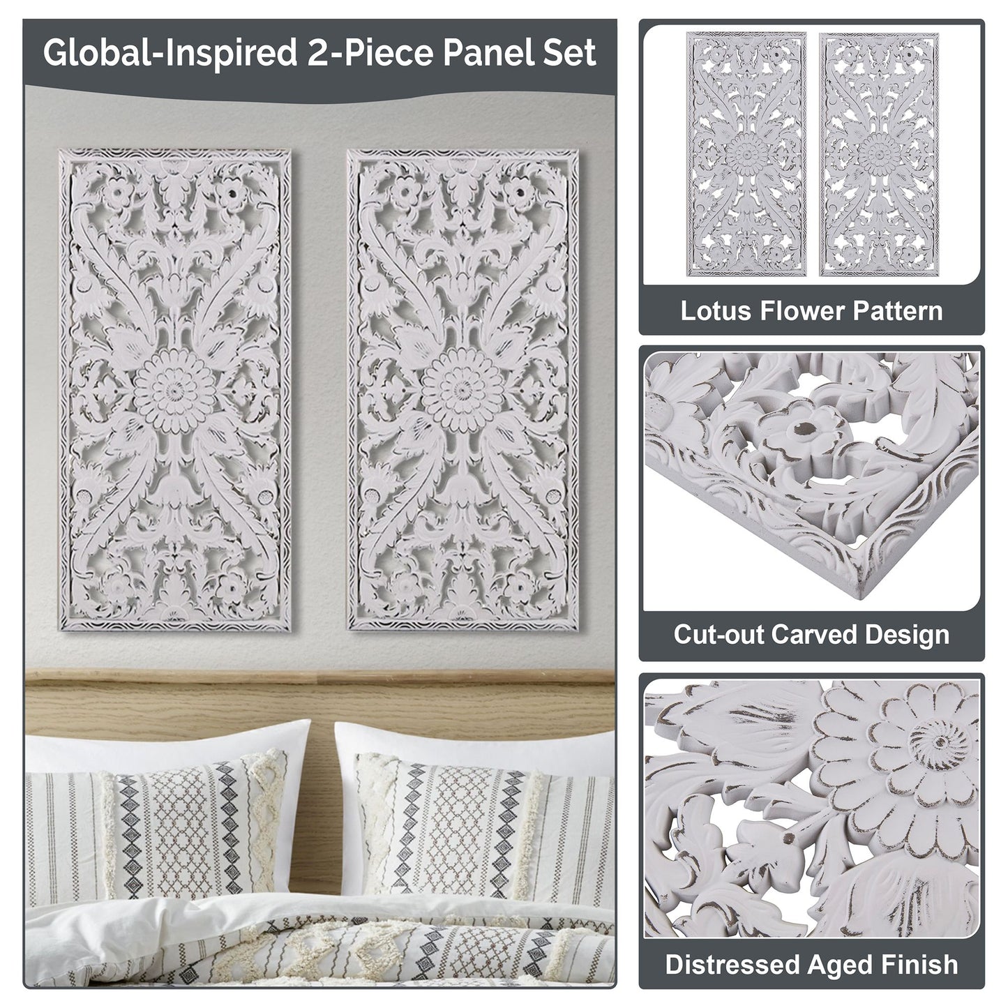 Madison Park Distressed Carved Wood 2-piece Wall Decor Set