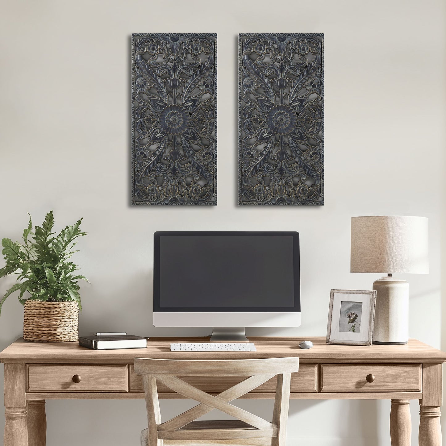Madison Park Distressed Carved Wood 2-piece Wall Decor Set