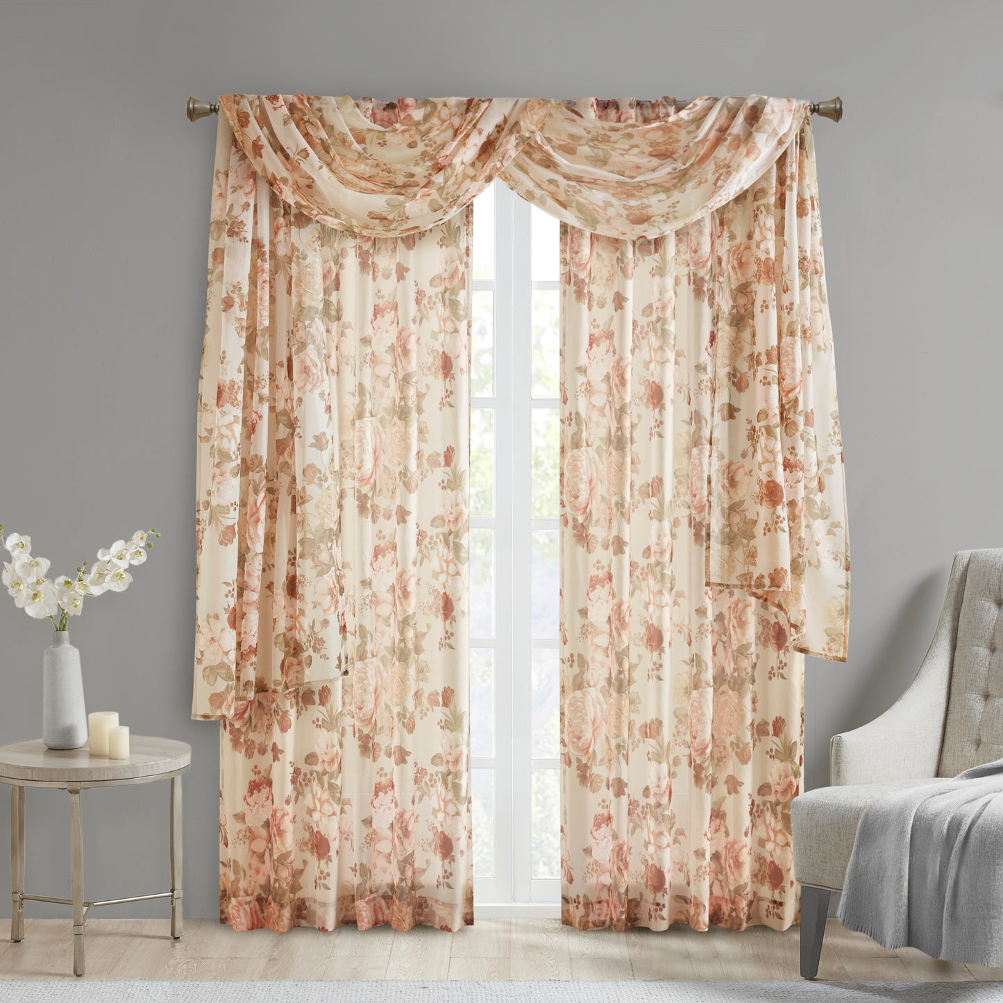 Madison Park Printed Floral Voile Sheer Scarf