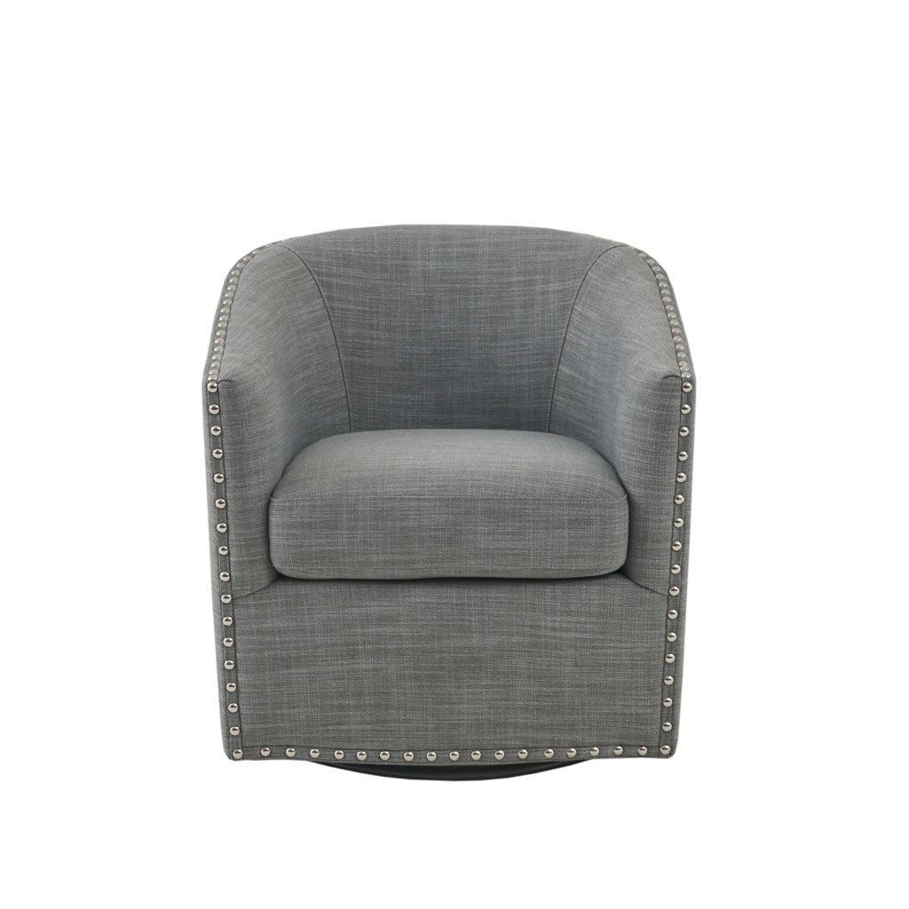 Madison Park Tyler Upholstered Swivel Barrel Chair with Nailheads