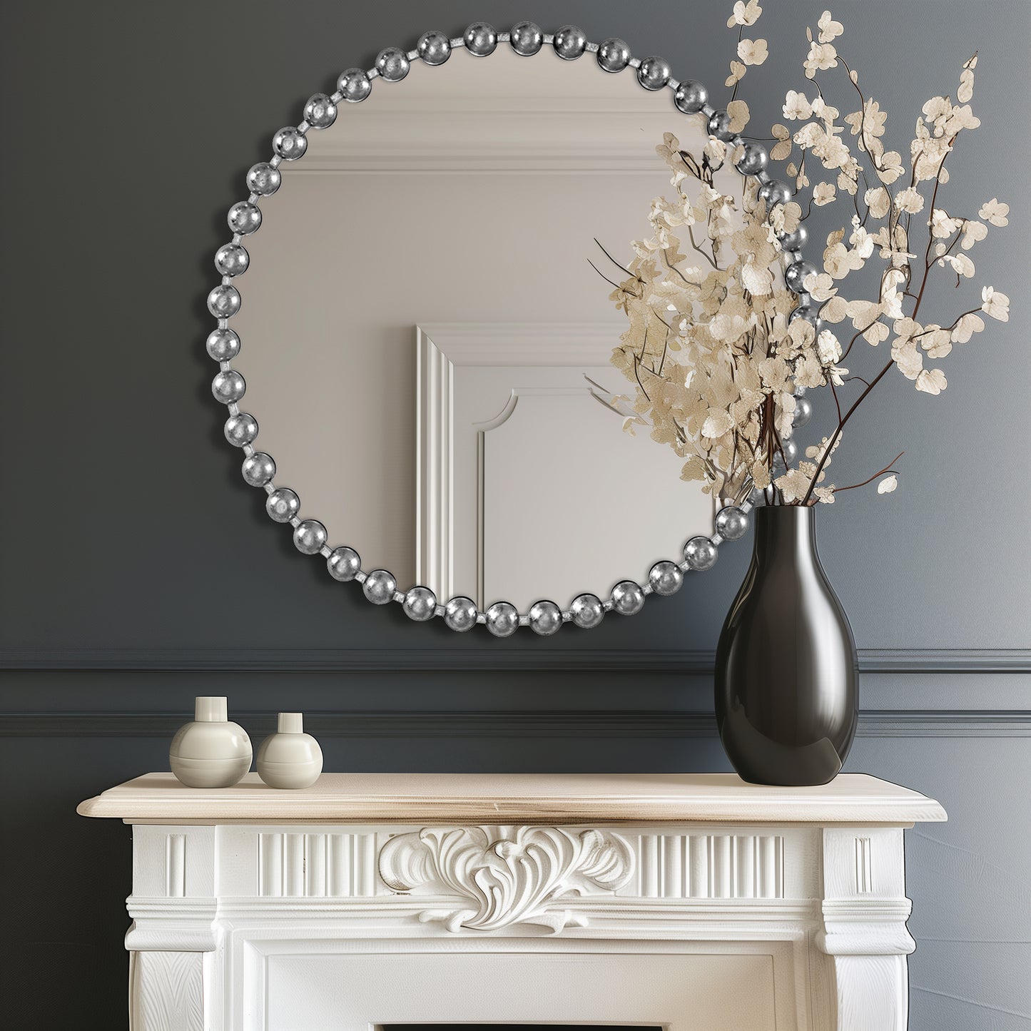 Madison Park Signature 36" Large Decorative Round Wall Mirror with Beaded Metal Frame