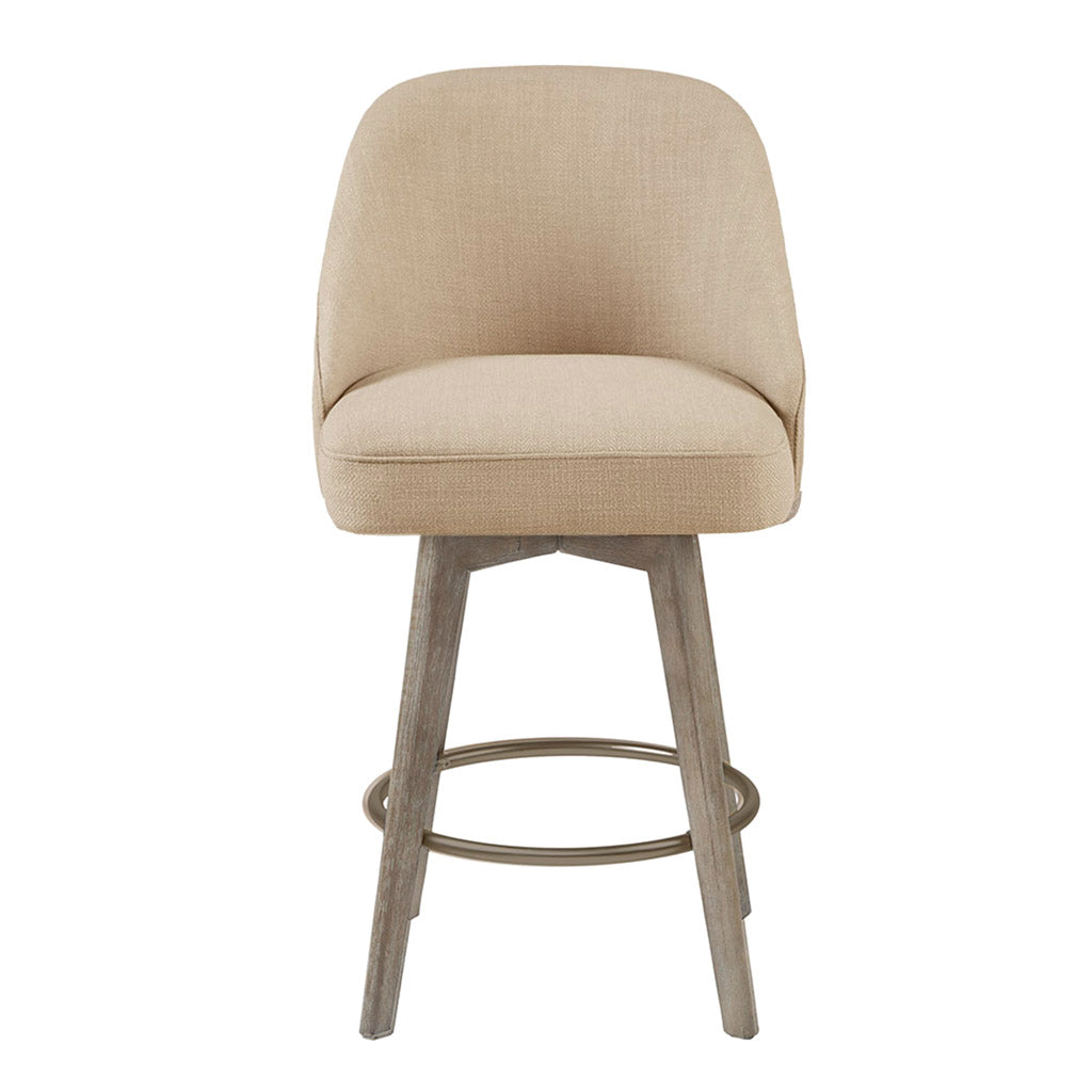 Madison Park Pearce Swivel Upholstered Counter Stool with Solid Wood Legs & Metal Footrest