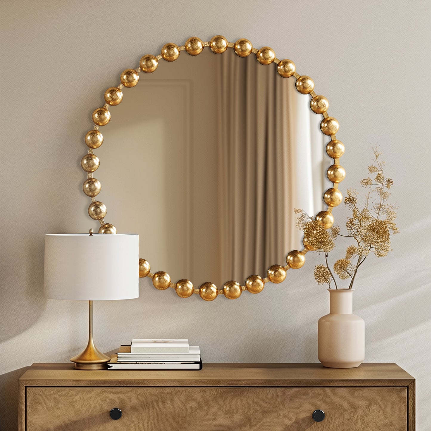 Madison Park Signature 27" Medium Decorative Round Wall Mirror with Beaded Metal Frame