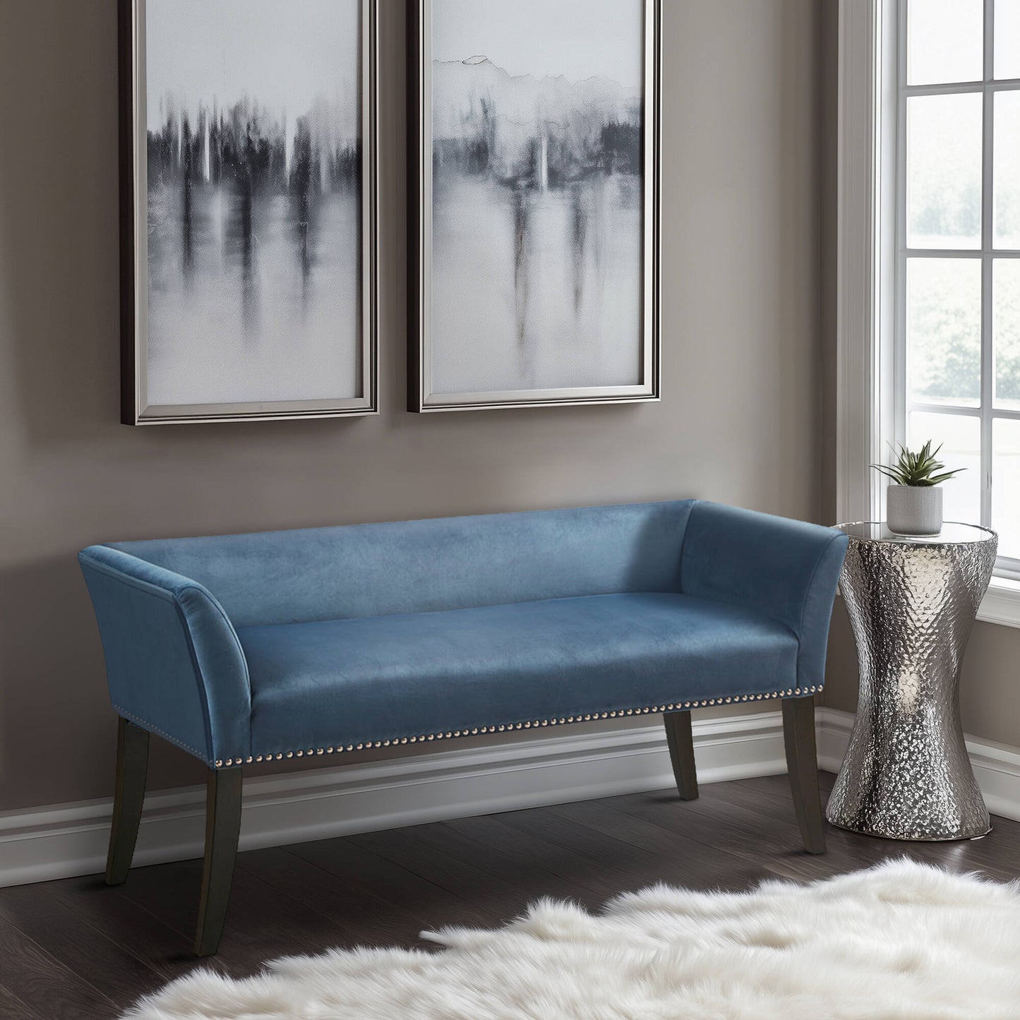 Madison Park Welburn 49.5" Upholstered Bench with Back & Wood Legs