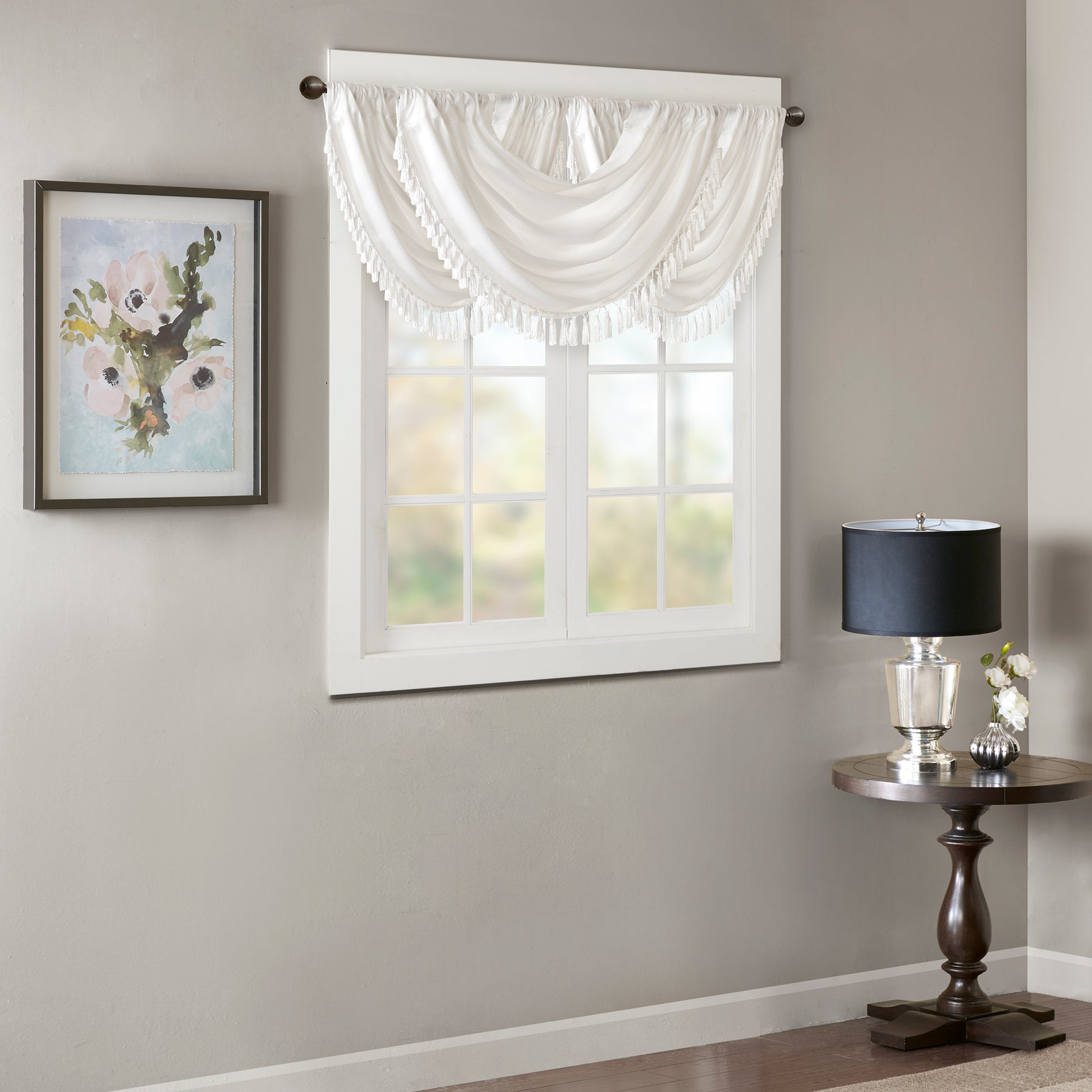 Madison Park Faux Silk Waterfall Embellished Valance