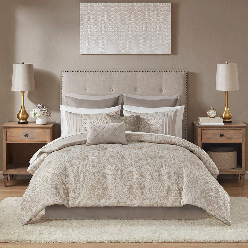 Madison Park 12 Piece Jacquard Comforter Set with Bed Sheets
