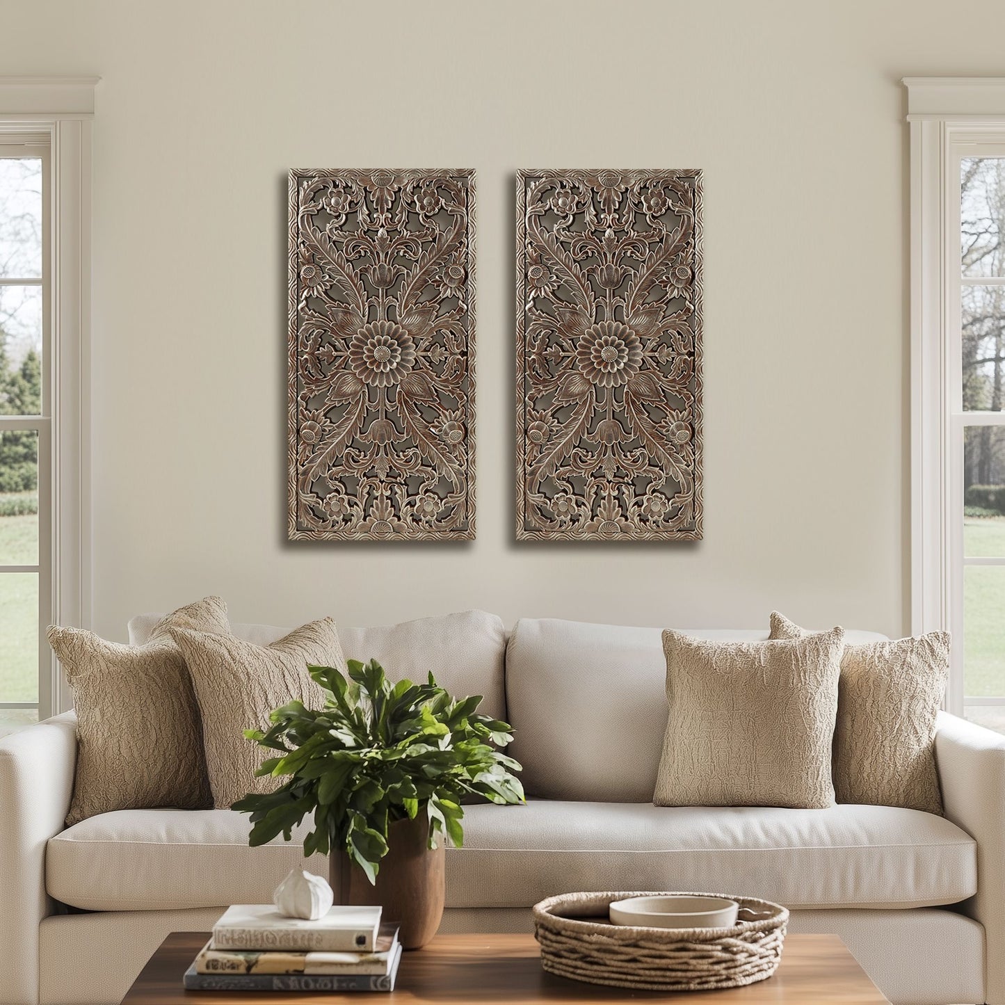 Madison Park Distressed Carved Wood 2-piece Wall Decor Set
