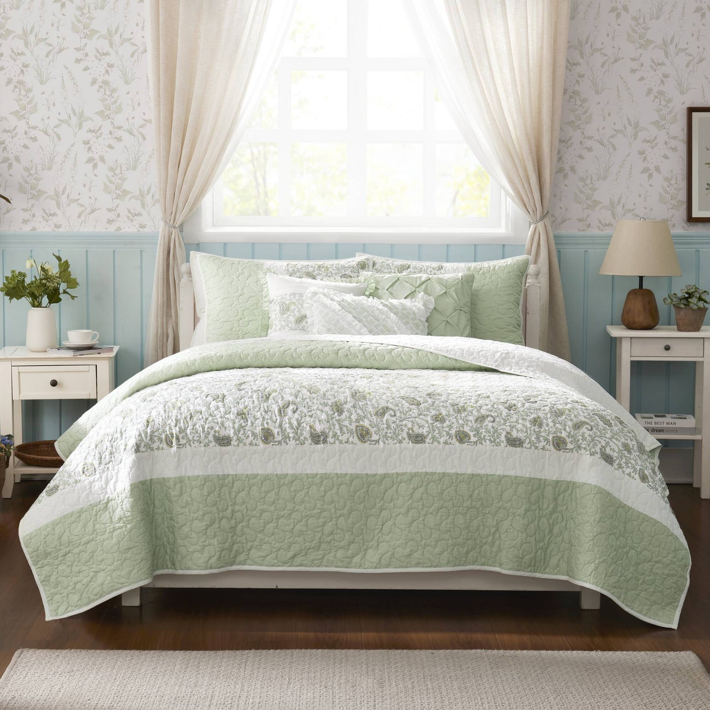 Madison Park 6 Piece Cotton Percale Quilt Set with Throw Pillows