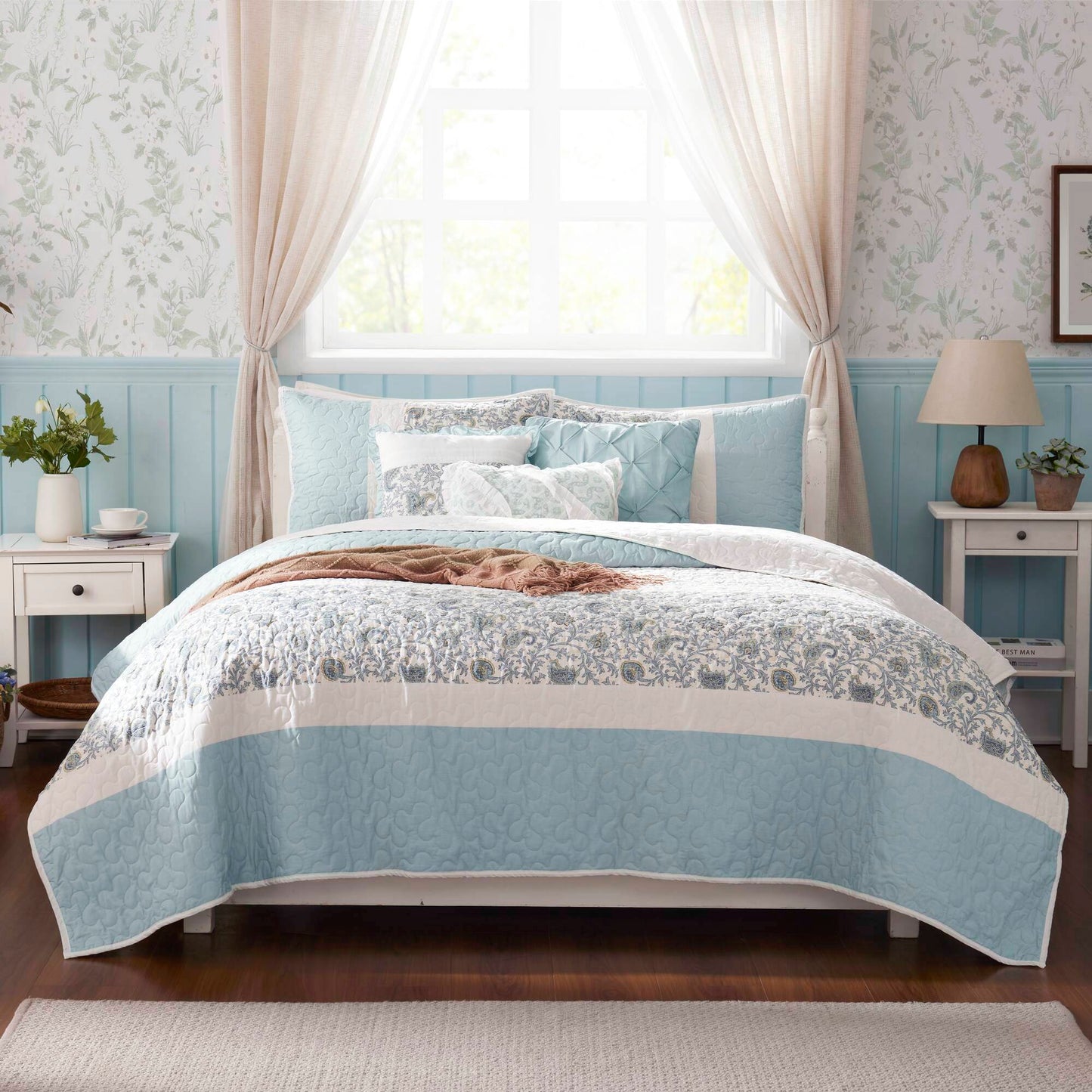 Madison Park 6 Piece Cotton Percale Quilt Set with Throw Pillows