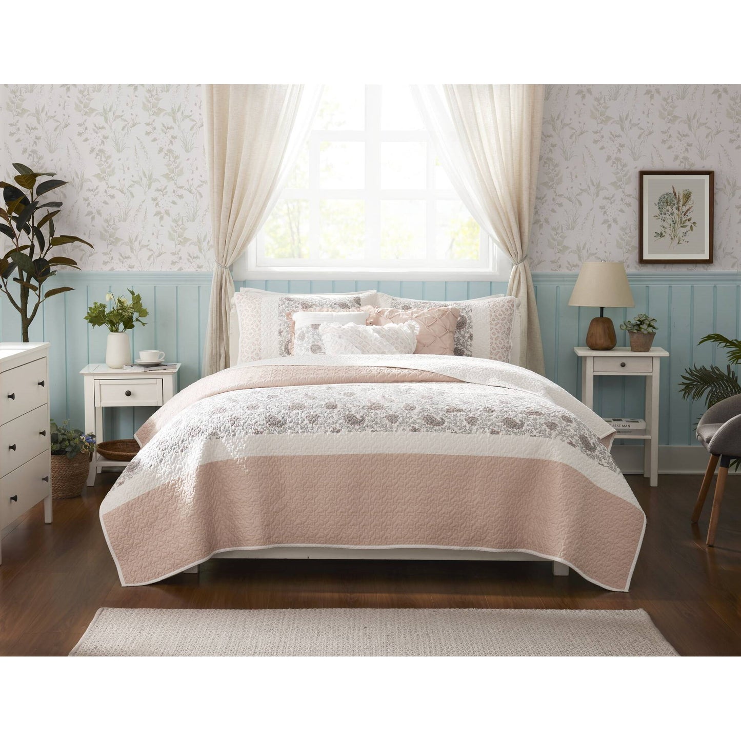 Madison Park 6 Piece Cotton Percale Quilt Set with Throw Pillows