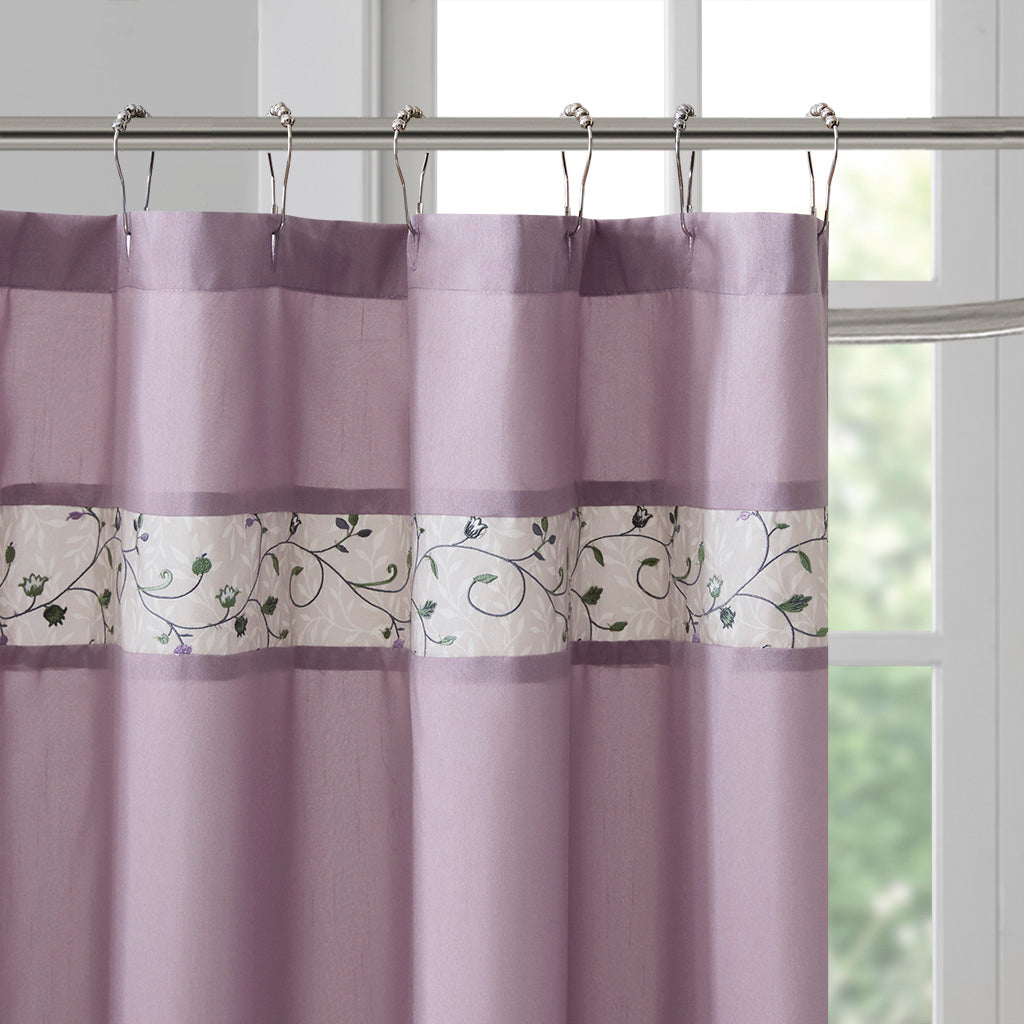 Madison Park Faux Silk Embroidered Floral Shower Curtain