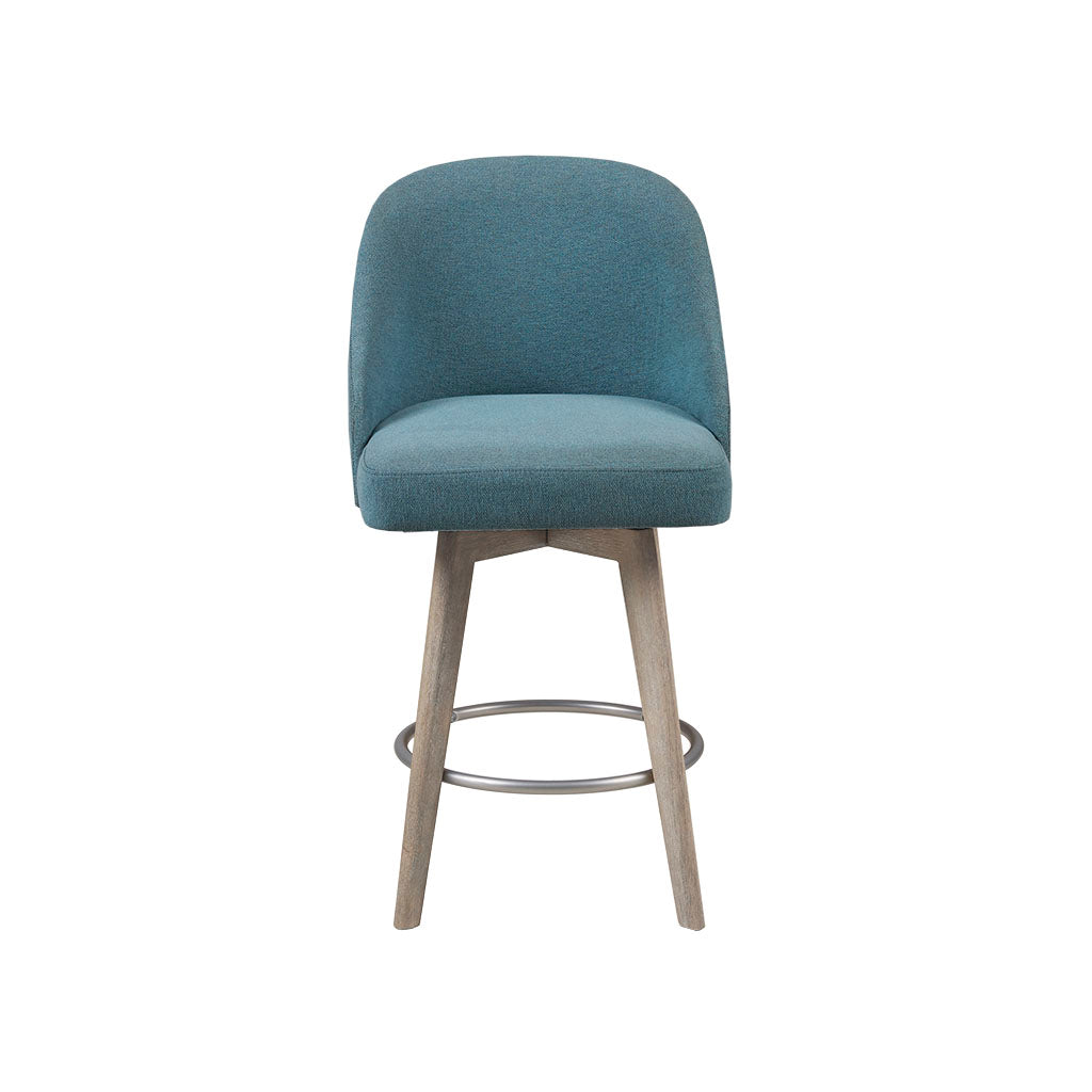 Madison Park Pearce Swivel Upholstered Counter Stool with Solid Wood Legs & Metal Footrest