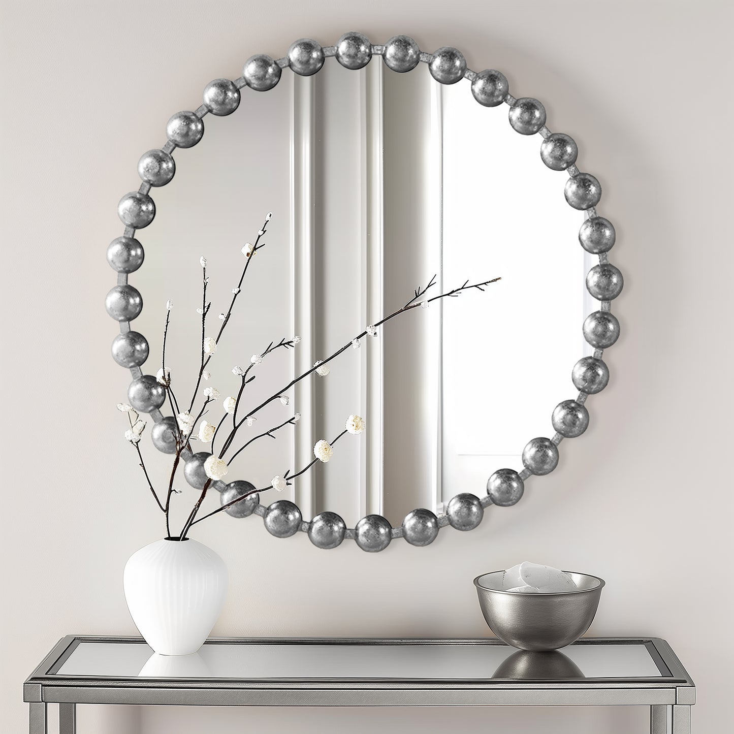 Madison Park Signature 27" Medium Decorative Round Wall Mirror with Beaded Metal Frame