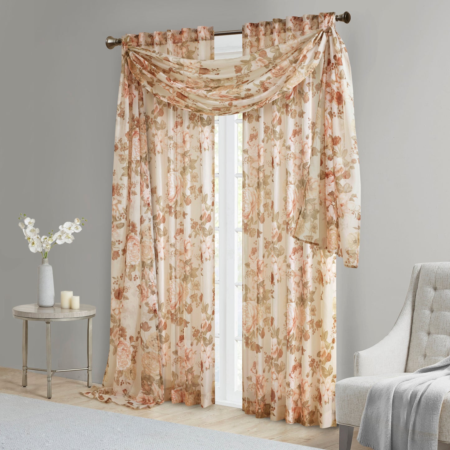 Madison Park Printed Floral Voile Sheer Scarf