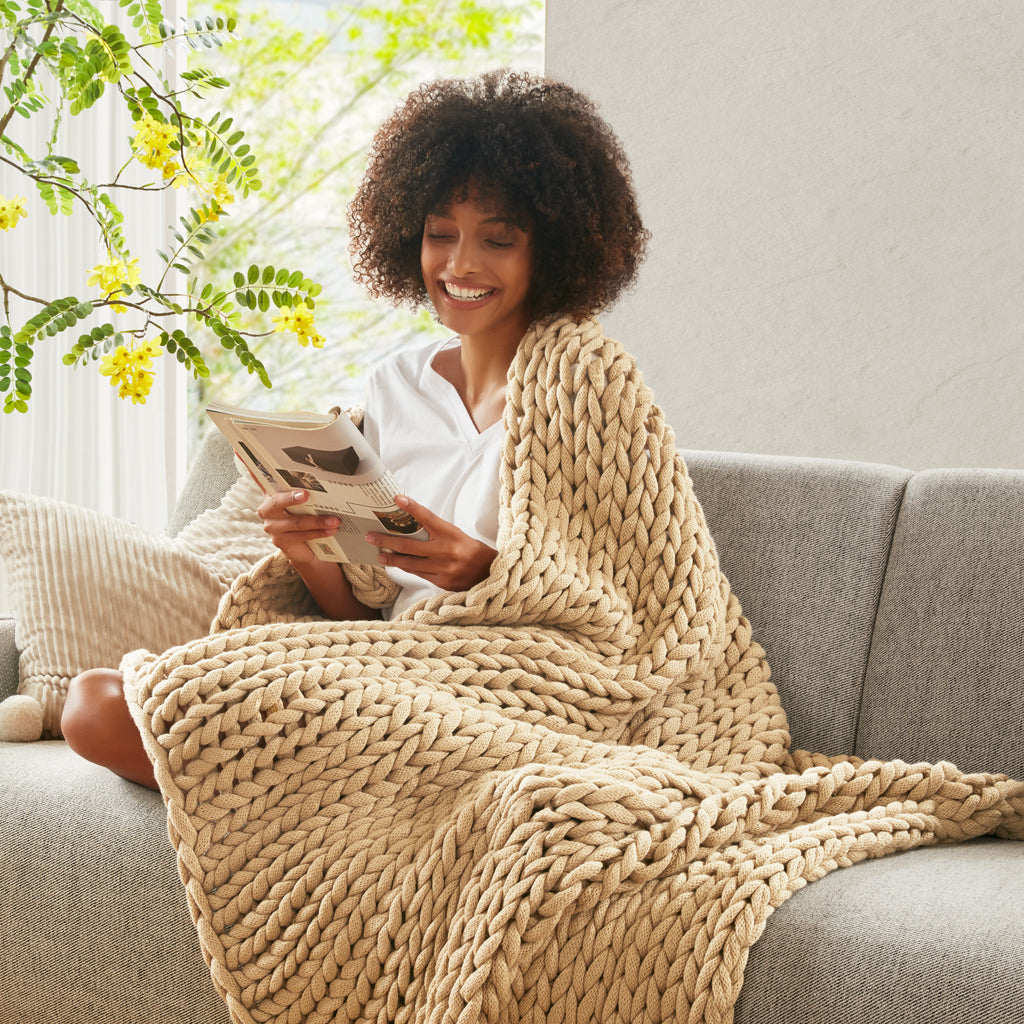 Madison Park Hand Made Chunky Double Knit Throw Blanket