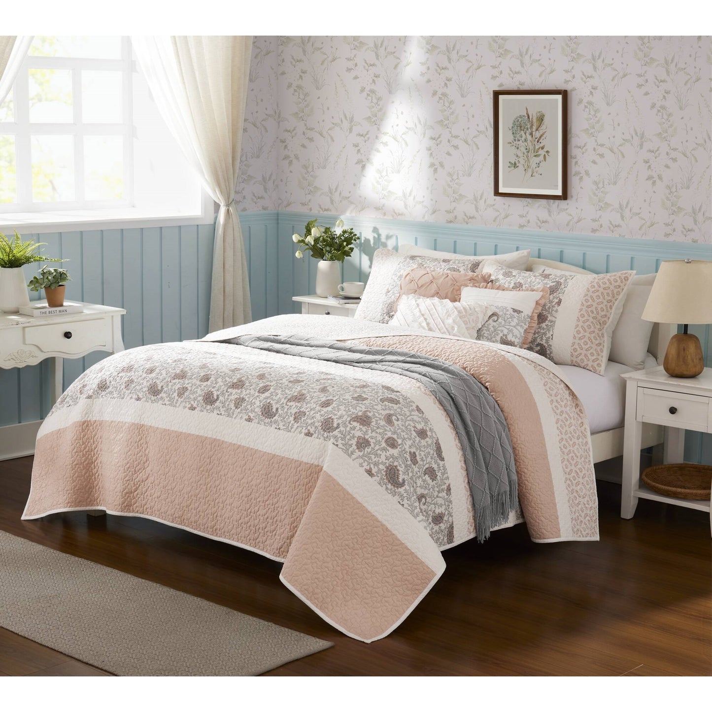 Madison Park 6 Piece Cotton Percale Quilt Set with Throw Pillows
