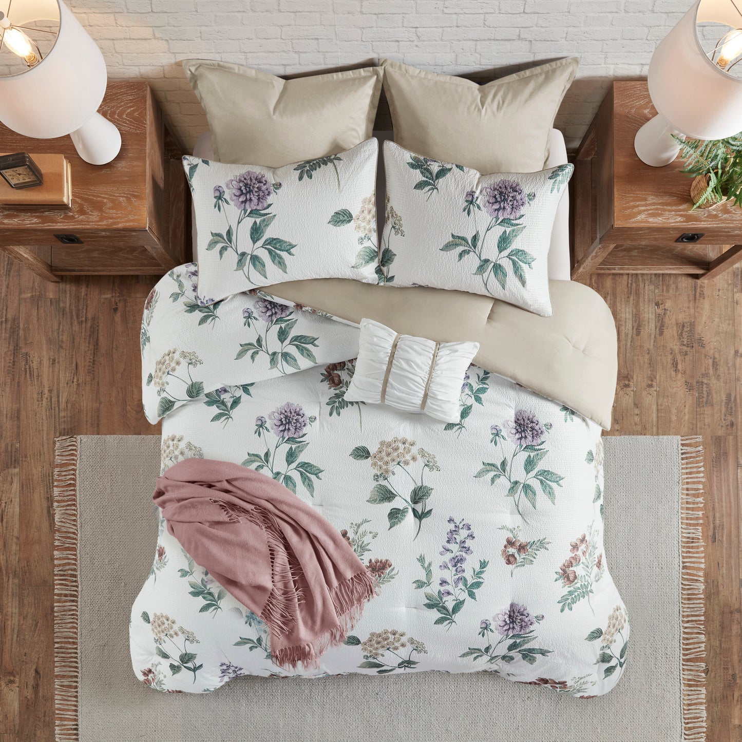 Madison Park 7 Piece Printed Seersucker Comforter Set with Throw Blanket