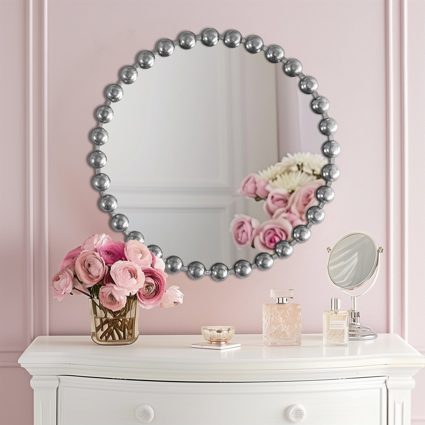 Madison Park Signature 27" Medium Decorative Round Wall Mirror with Beaded Metal Frame