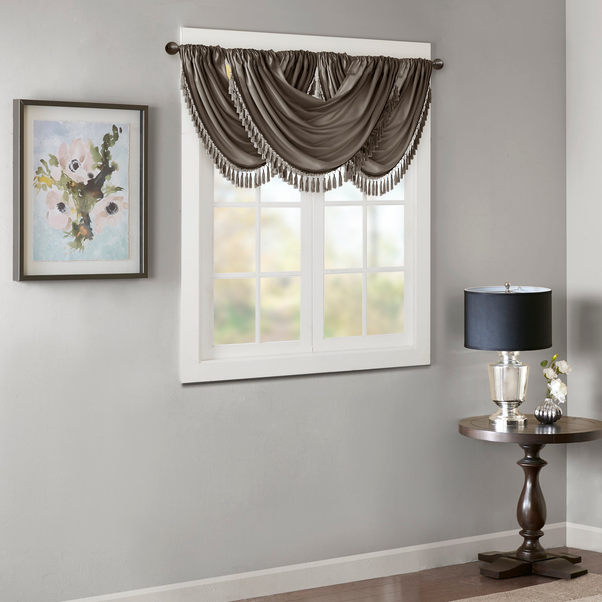 Madison Park Faux Silk Waterfall Embellished Valance