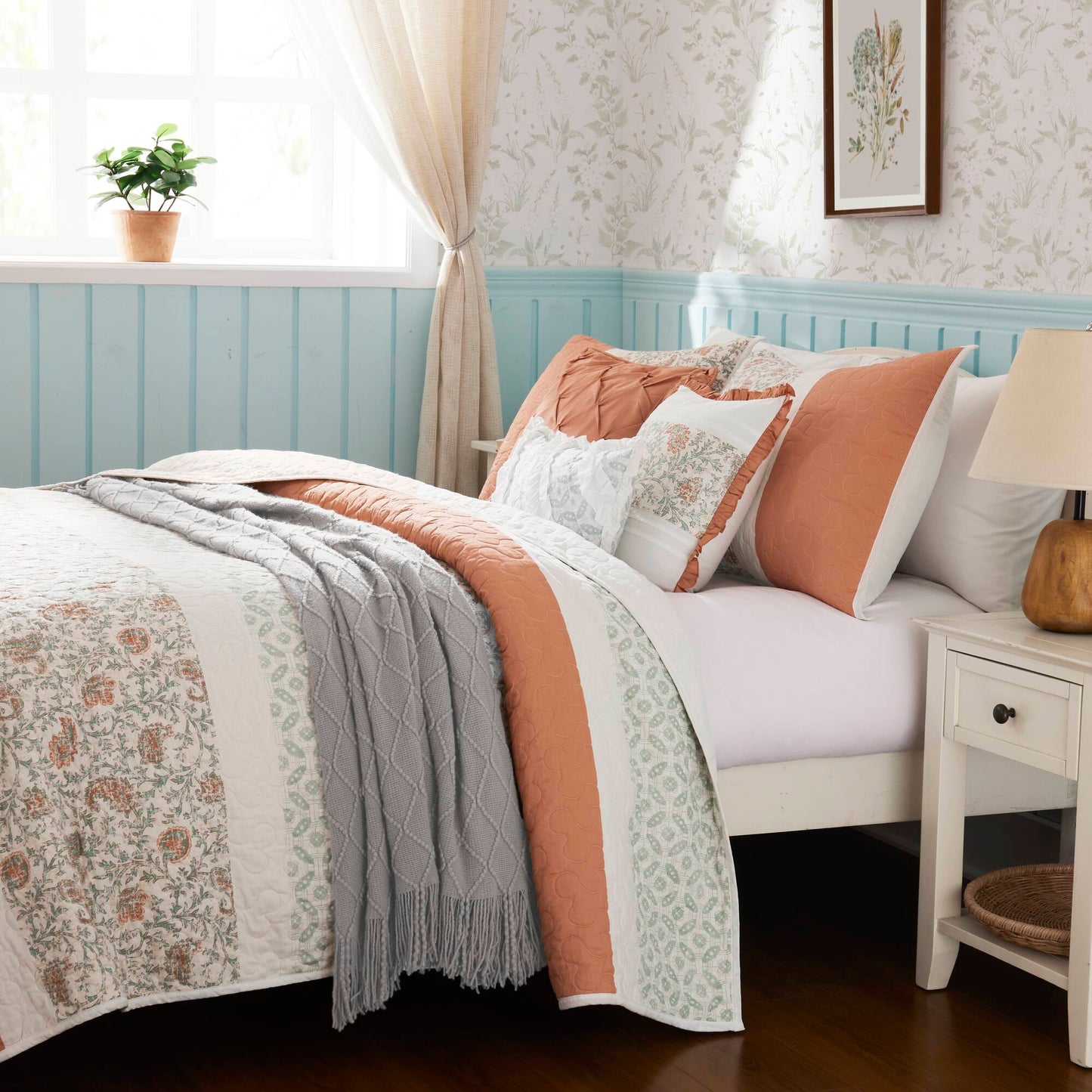 Madison Park 6 Piece Cotton Percale Quilt Set with Throw Pillows