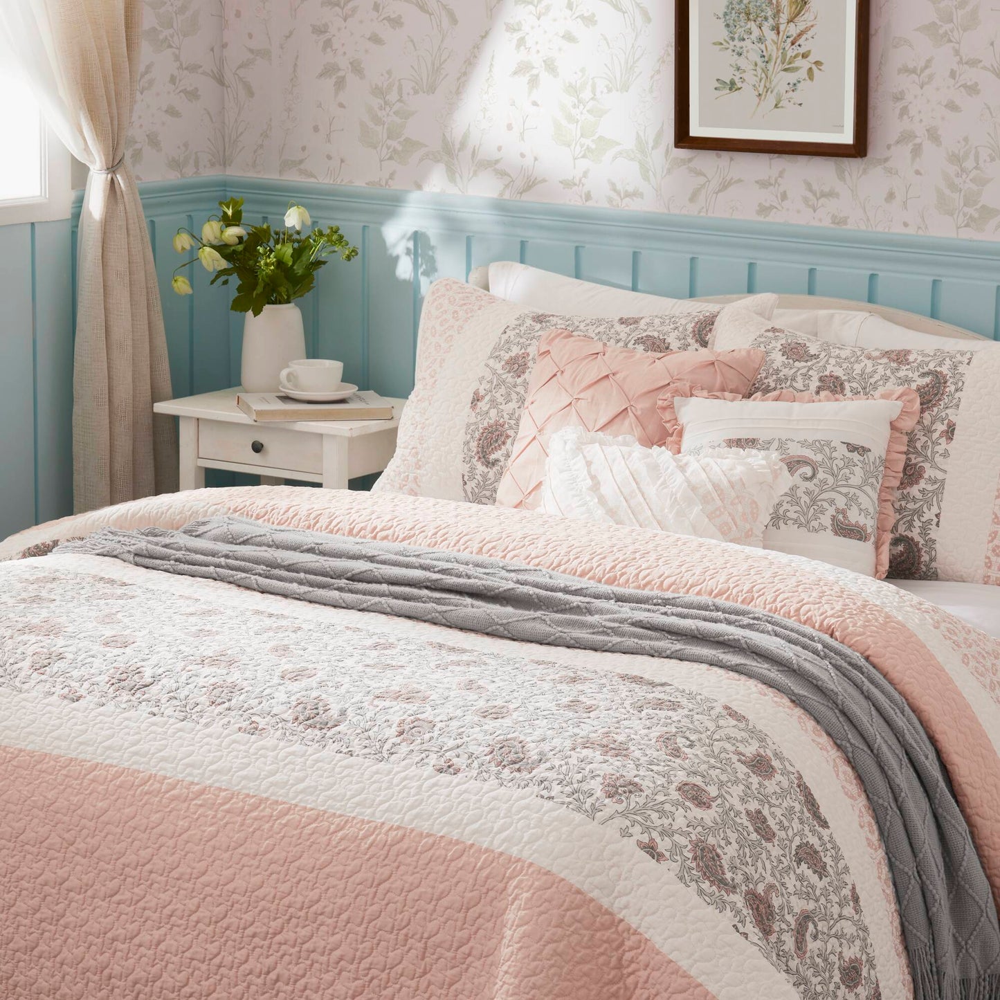 Madison Park 6 Piece Cotton Percale Quilt Set with Throw Pillows