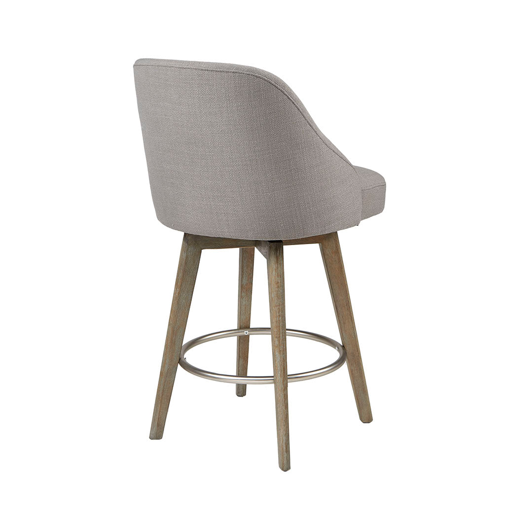 Madison Park Pearce Swivel Upholstered Counter Stool with Solid Wood Legs & Metal Footrest