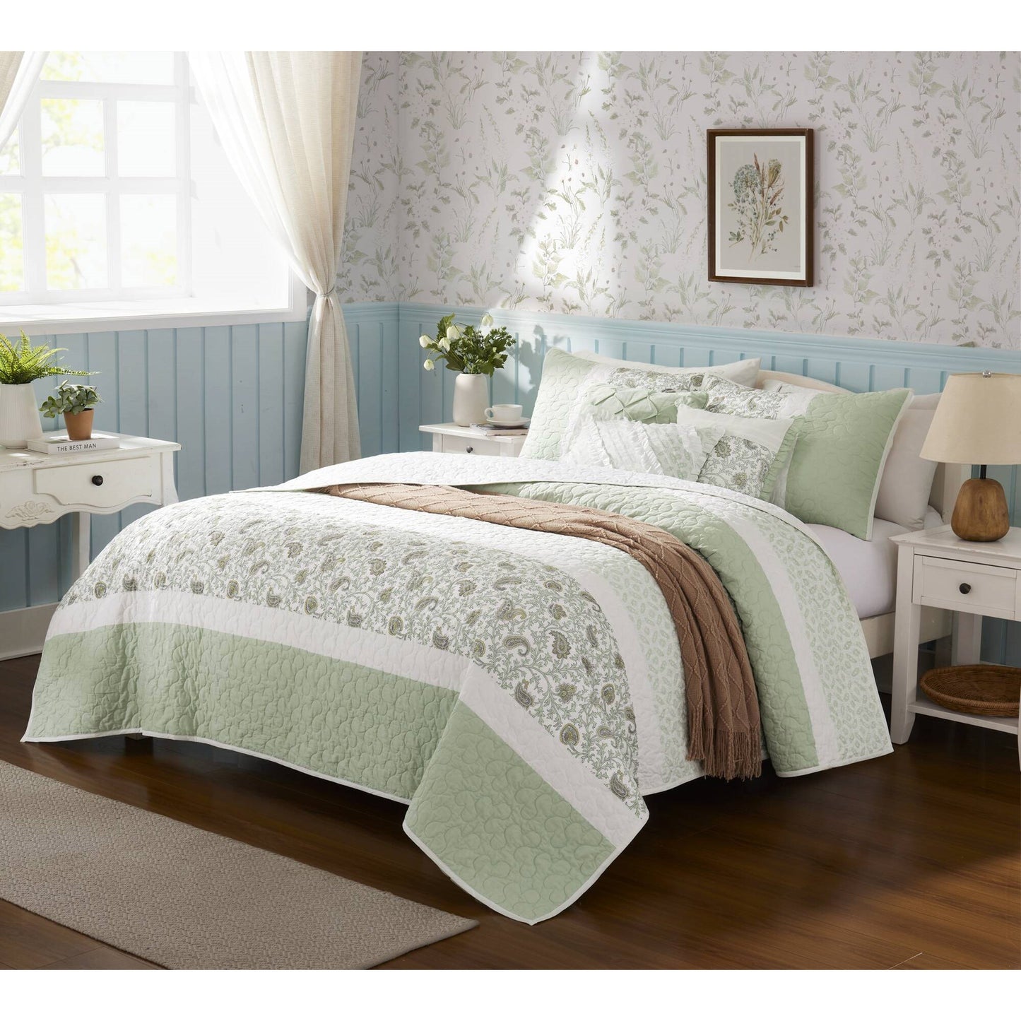 Madison Park 6 Piece Cotton Percale Quilt Set with Throw Pillows