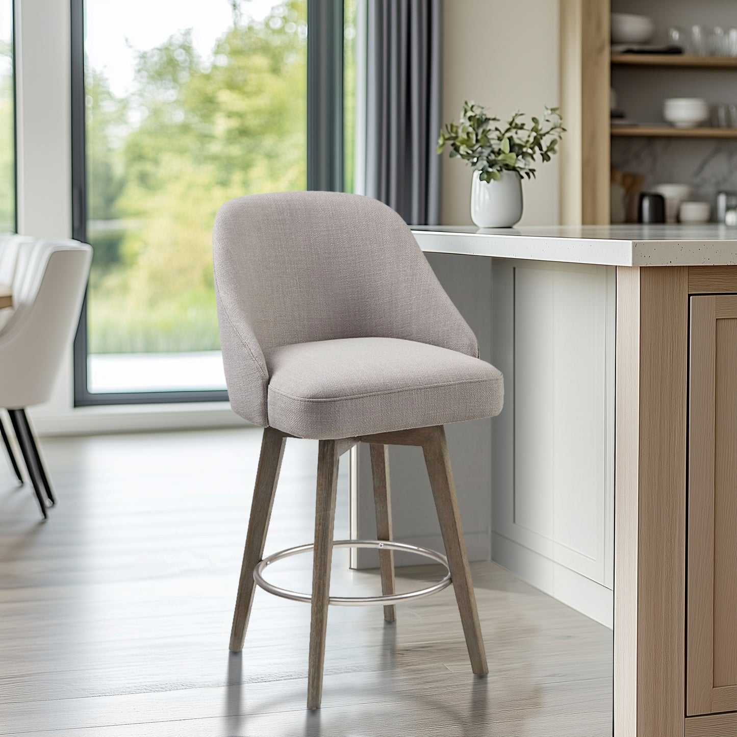 Madison Park Pearce Swivel Upholstered Counter Stool with Solid Wood Legs & Metal Footrest