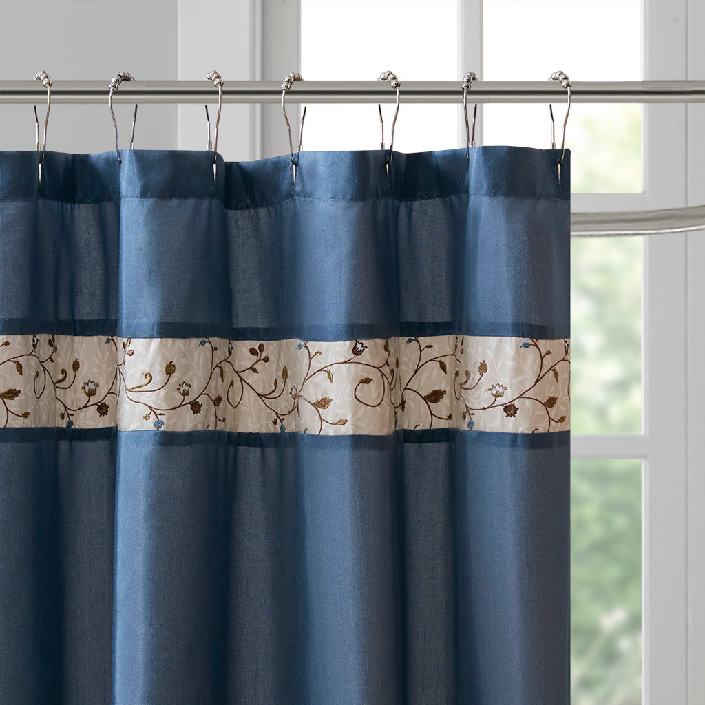 Madison Park Faux Silk Embroidered Floral Shower Curtain