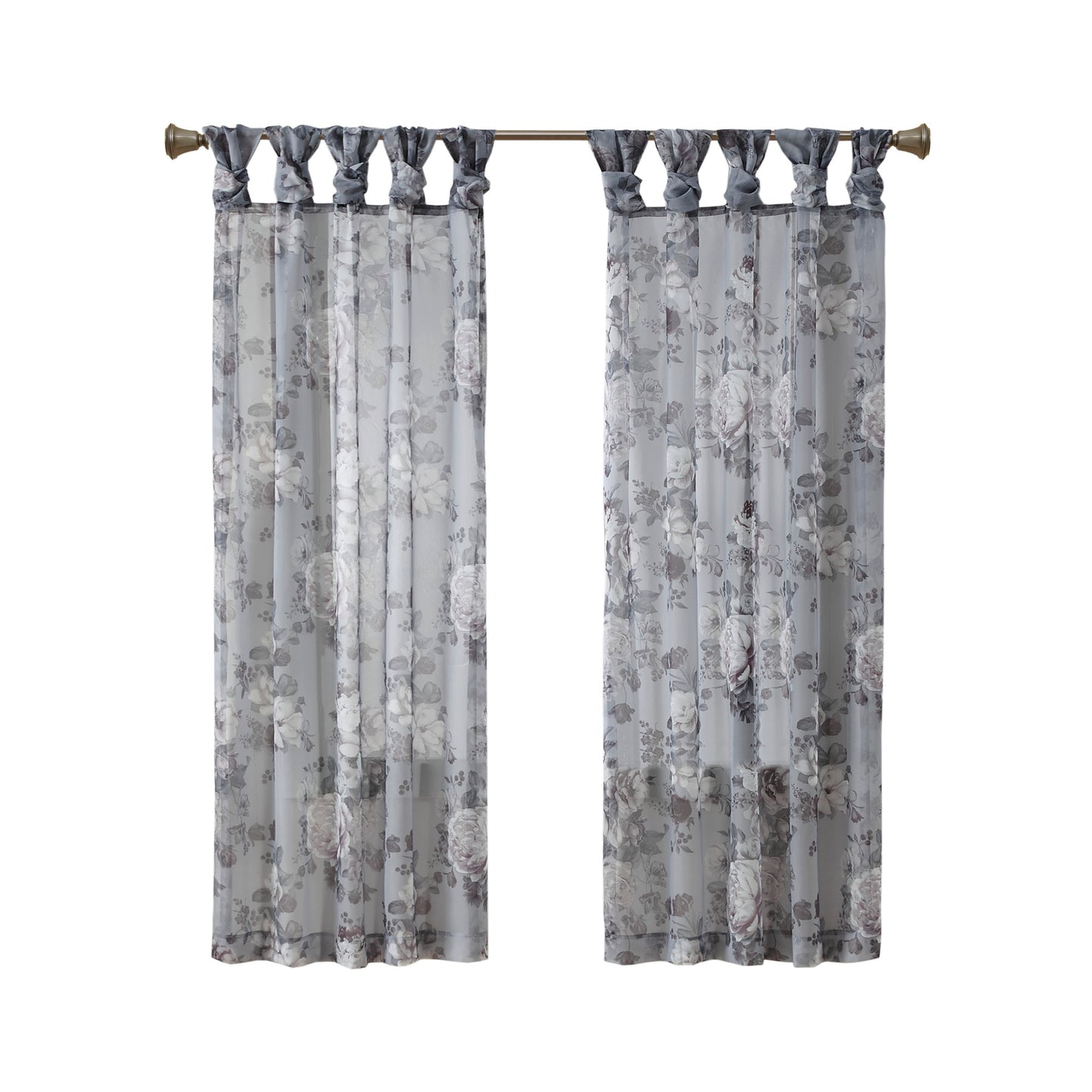 Madison Park Printed Floral Twist Tab Top Voile Sheer Curtain