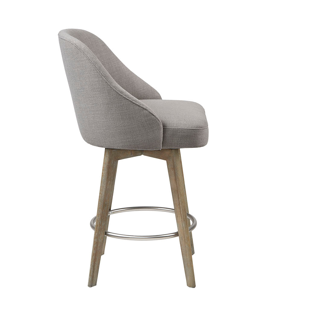Madison Park Pearce Swivel Upholstered Counter Stool with Solid Wood Legs & Metal Footrest