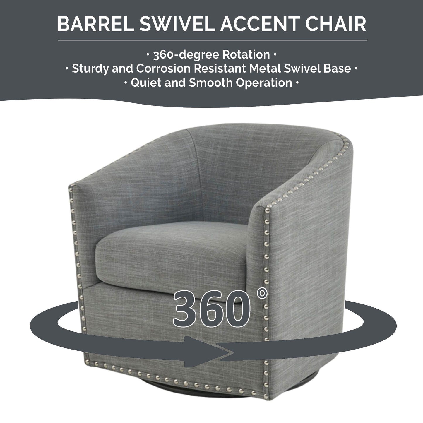 Madison Park Tyler Upholstered Swivel Barrel Chair with Nailheads