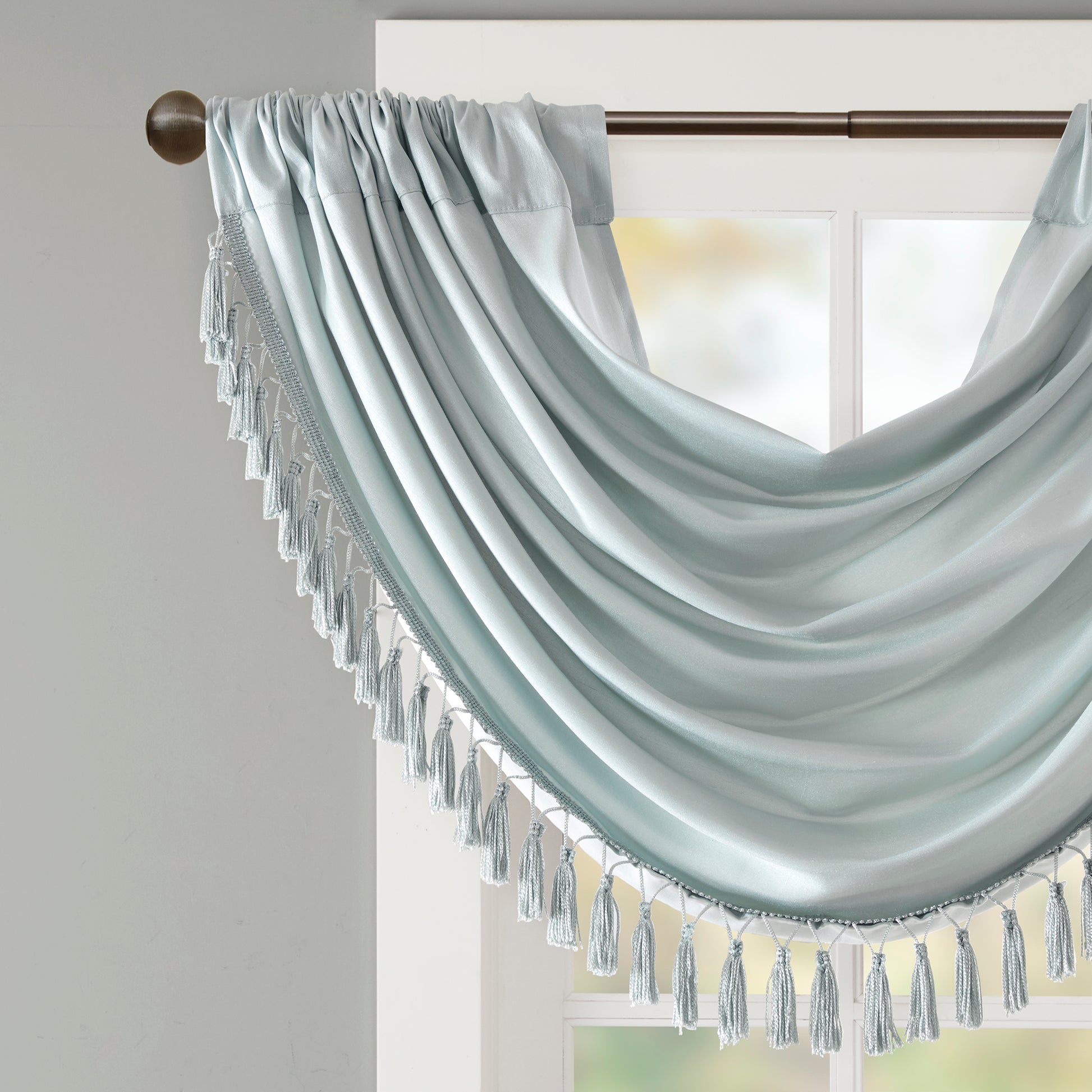 Madison Park Faux Silk Waterfall Embellished Valance