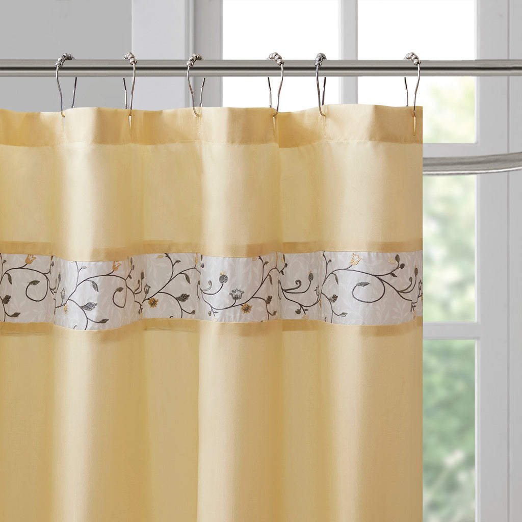 Madison Park Faux Silk Embroidered Floral Shower Curtain