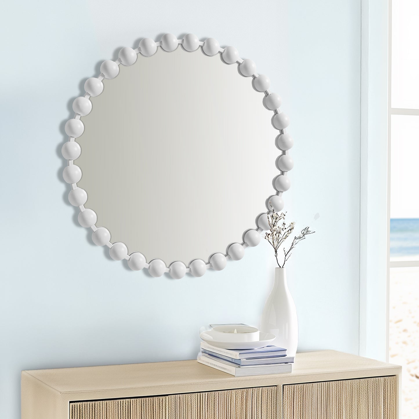 Madison Park Signature 27" Medium Decorative Round Wall Mirror with Beaded Metal Frame