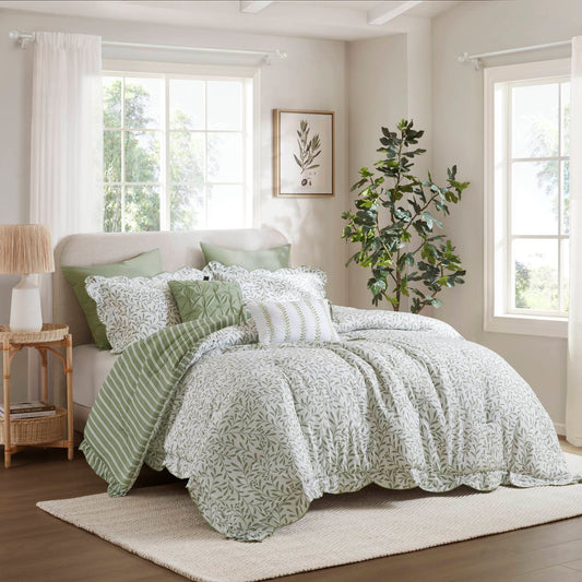 Darcy Cottage 5-Piece Botanical Print Comforter Set with Scalloped Edge