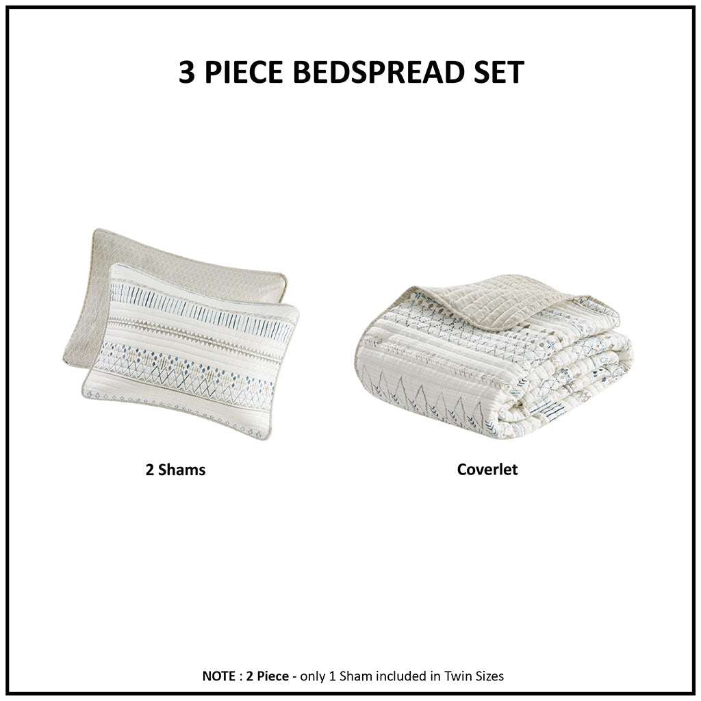 Fraser 3 Piece Printed Microfiber Seersucker Quilt Set