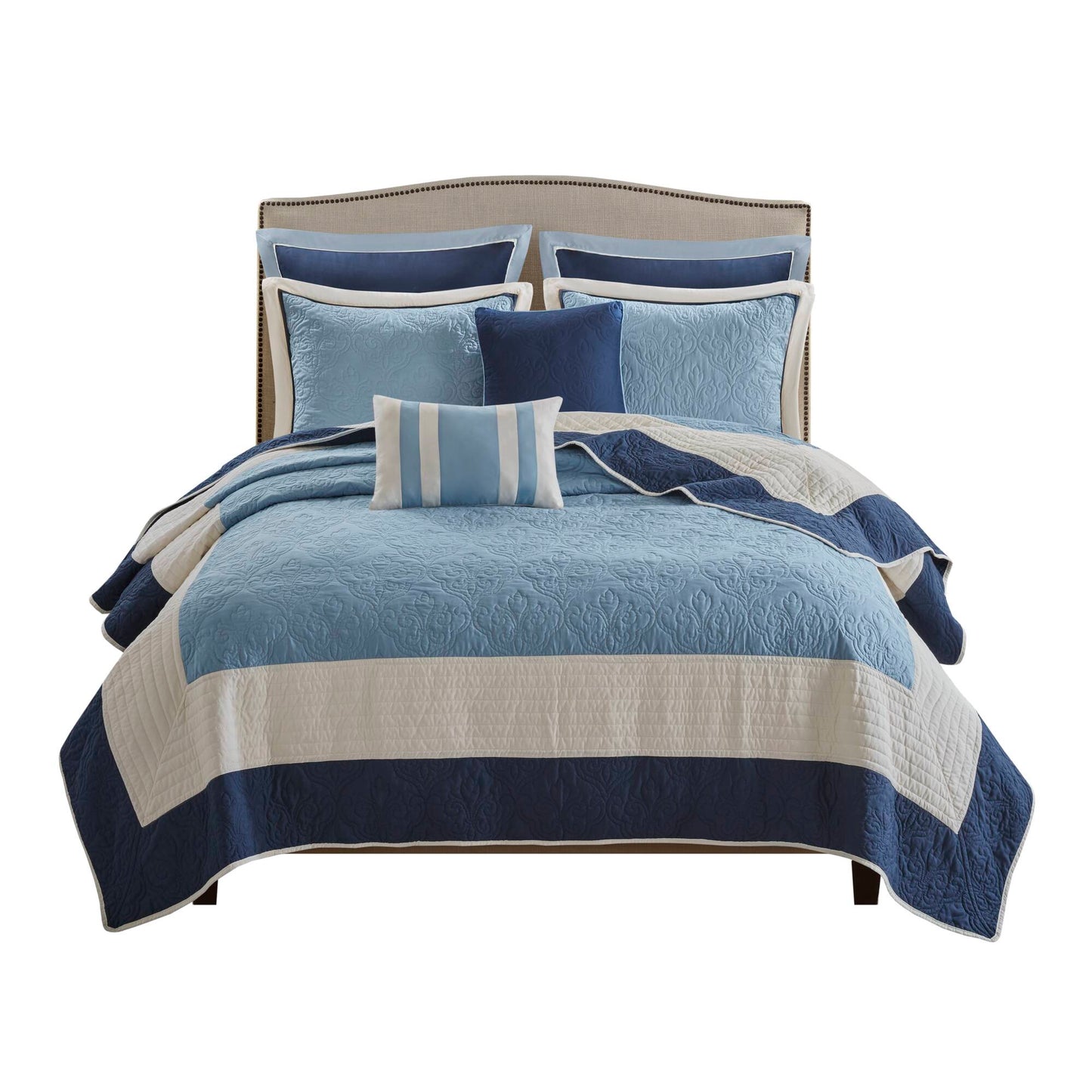 Attingham 7 Piece Quilt Set with Euro Shams and Throw Pillows