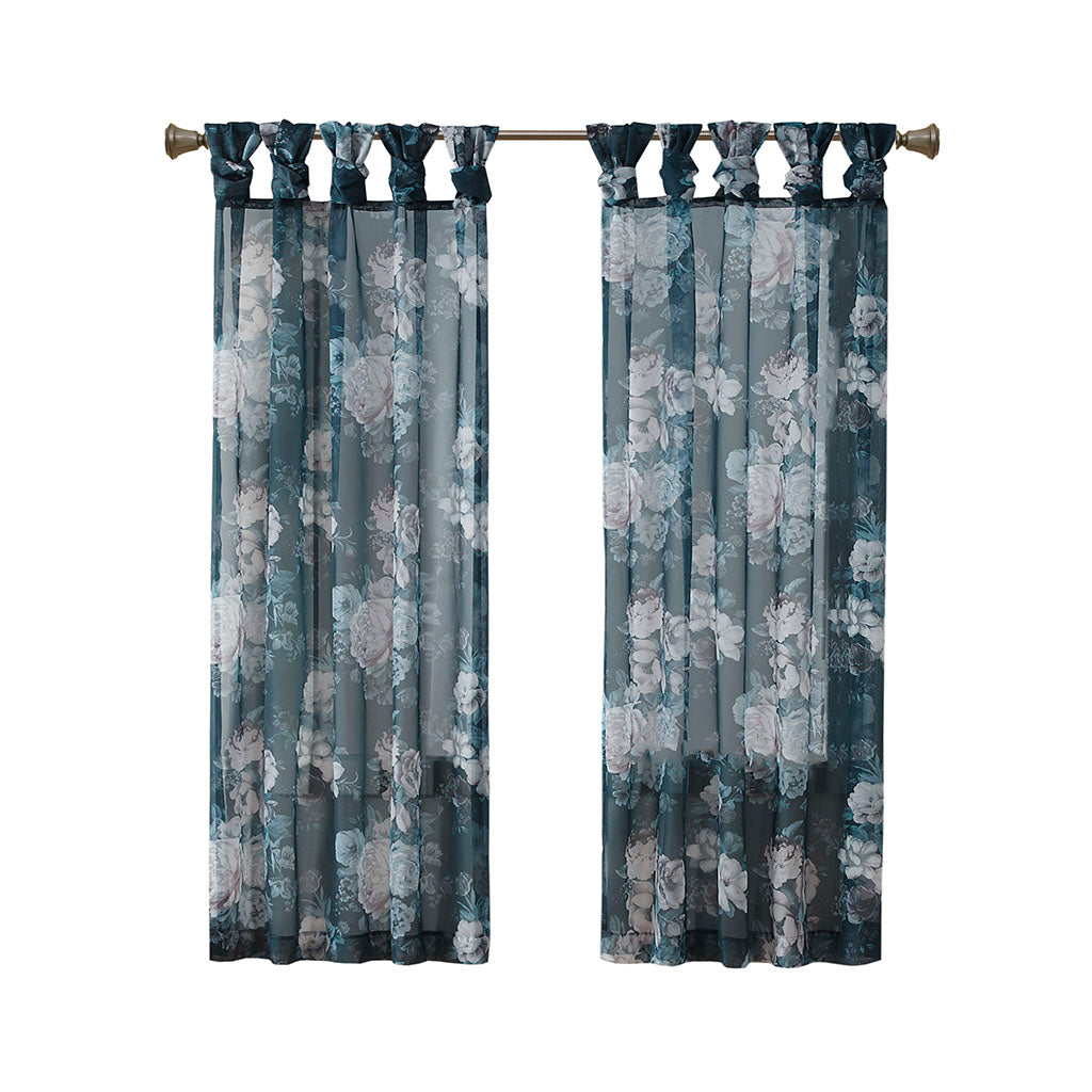 Simone Printed Floral Twist Tab Top Voile Sheer Curtain
