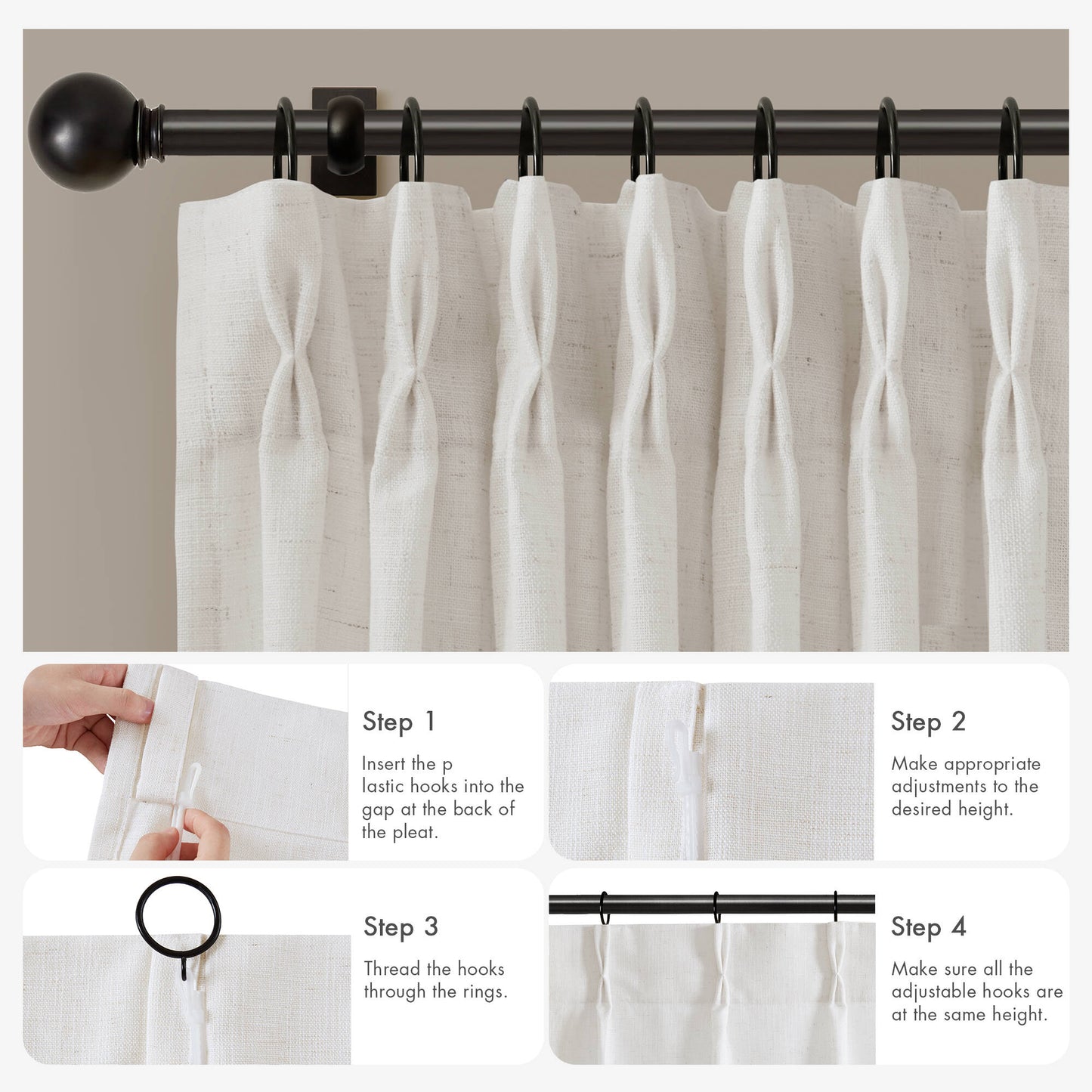 Emery 300gsm poly linen with 7 pinch pleat per pc