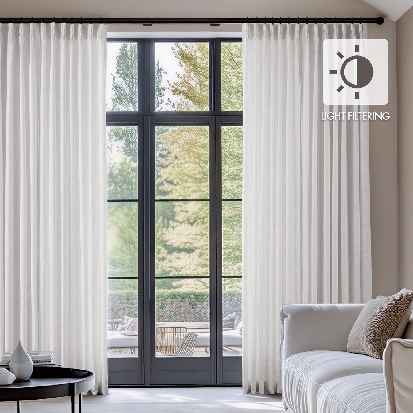 Emery 300gsm poly linen with 7 pinch pleat per pc