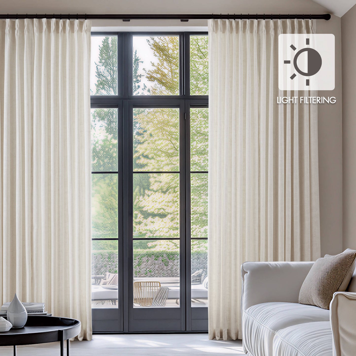 Emery 300gsm poly linen with 7 pinch pleat per pc