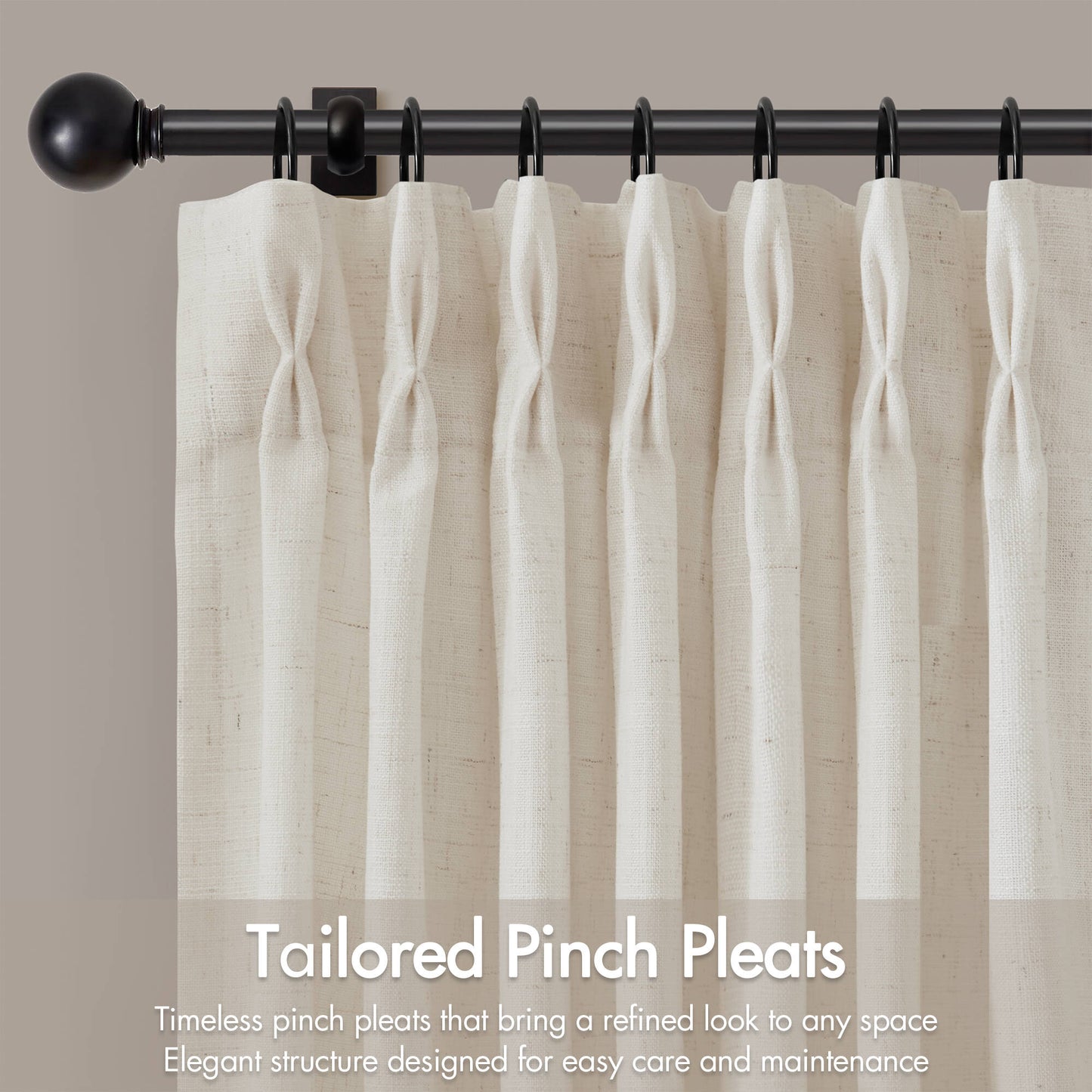 Emery 300gsm poly linen with 7 pinch pleat per pc