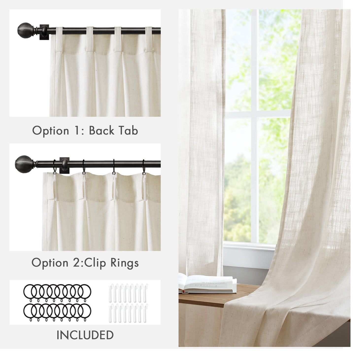 Emery 300gsm poly linen with 7 pinch pleat per pc