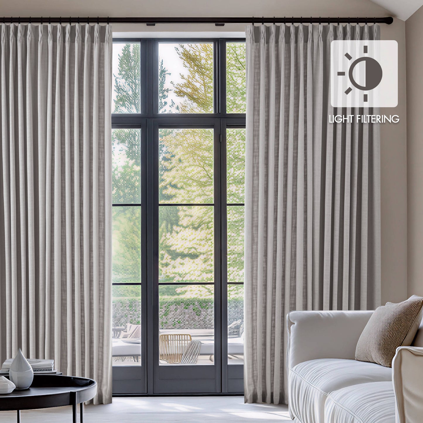 Emery 300gsm poly linen with 7 pinch pleat per pc