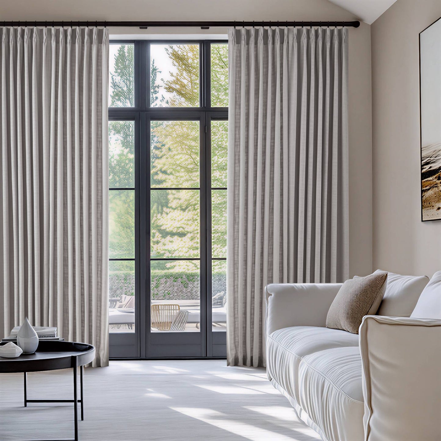 Emery 300gsm poly linen with 7 pinch pleat per pc