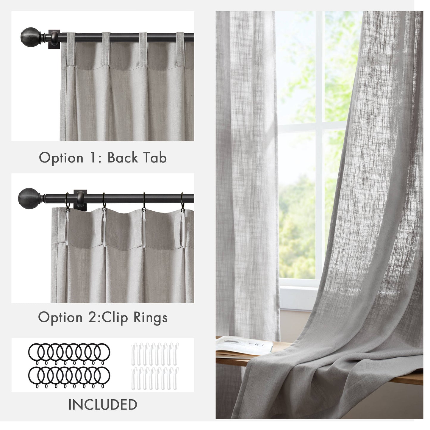 Emery 300gsm poly linen with 7 pinch pleat per pc