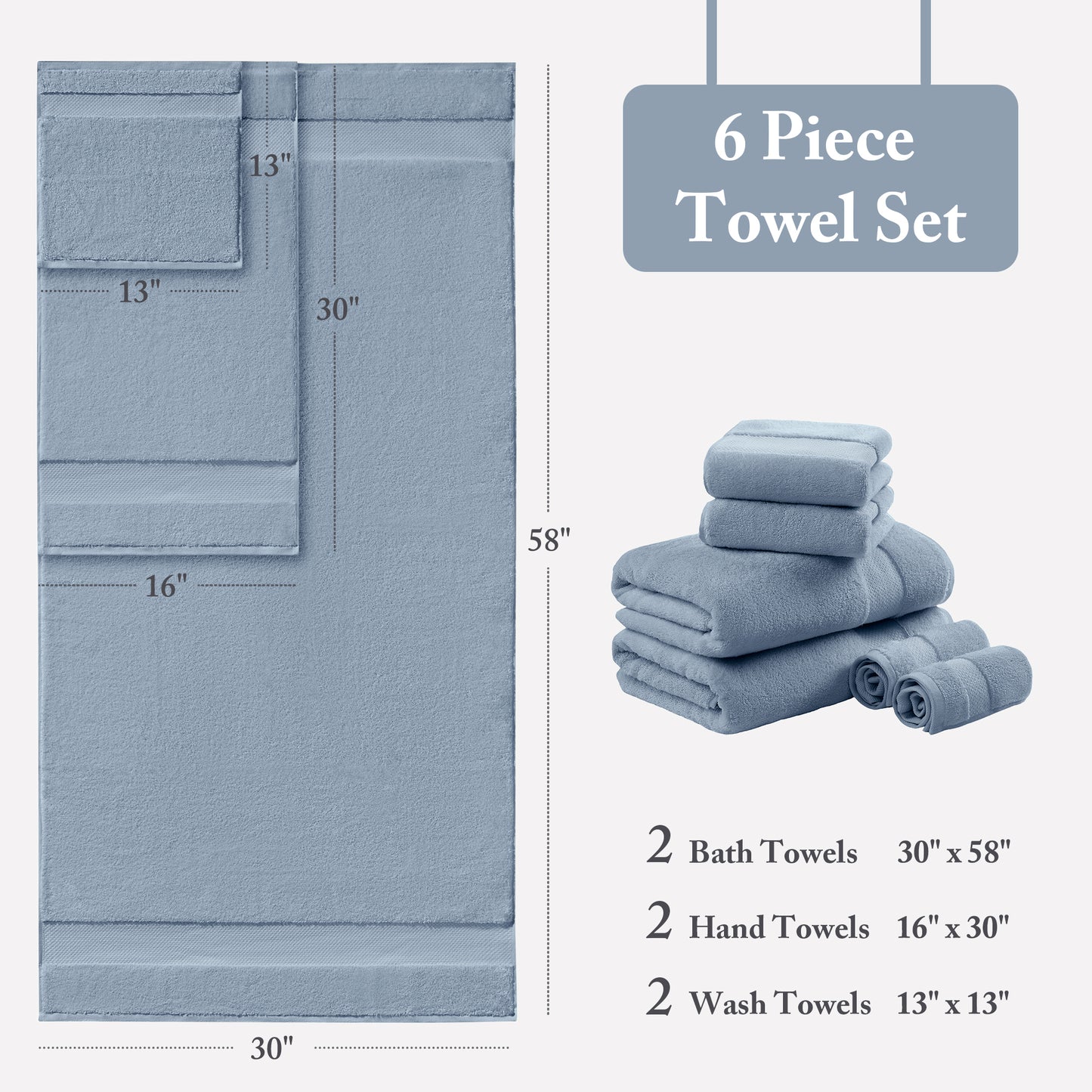 Turkish Cotton 6-Piece Bath Towel Set